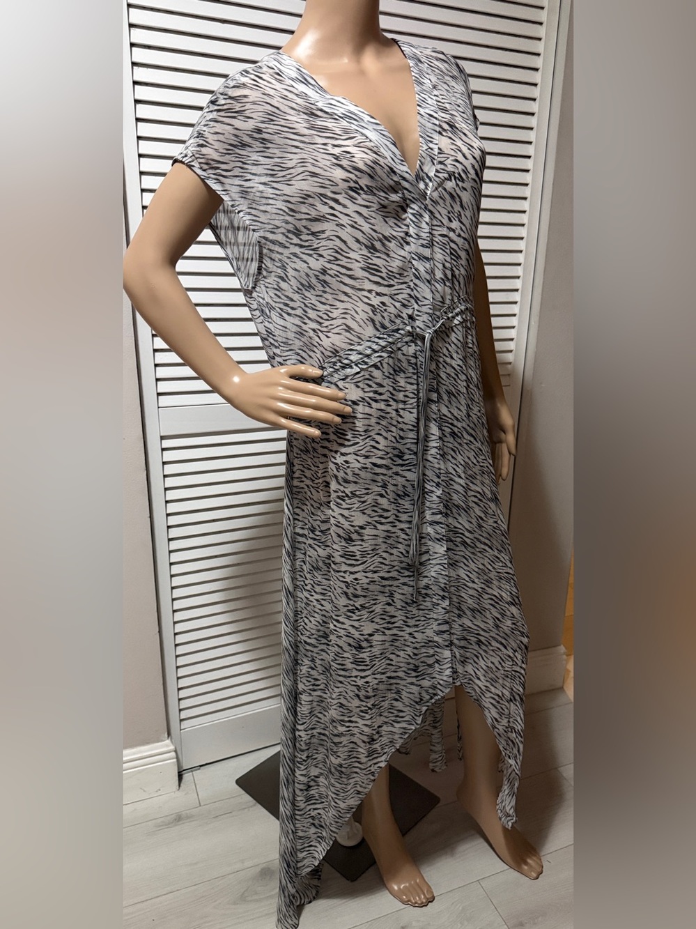 AllSaints Kamila Zed Zebra Print 100% Viscose Asymmetrical Maxi Dress Open Back